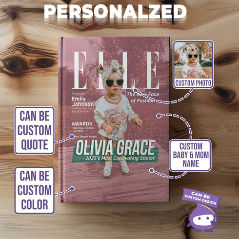 Personalized Fashion Magazine Baby Notebook – ELLE-Inspired Custom Cover with Name & Photo